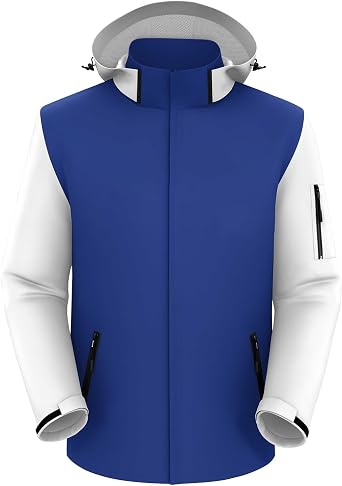 Mens Rain Jackets Lightweight Waterproof Packable Windbreaker Jacket with Hood Zipper Long Sleeve Running Raincoats