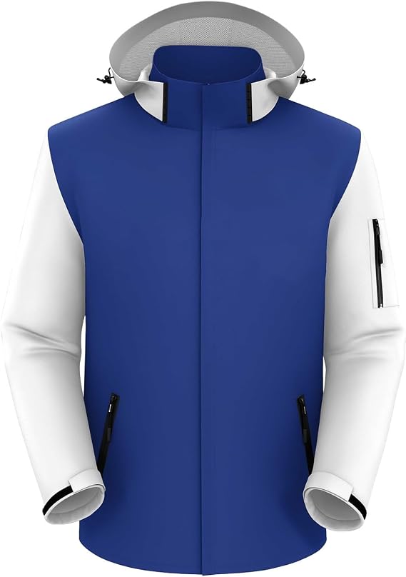 Mens Rain Jackets Lightweight Waterproof Packable Windbreaker Jacket with Hood Zipper Long Sleeve Running Raincoats