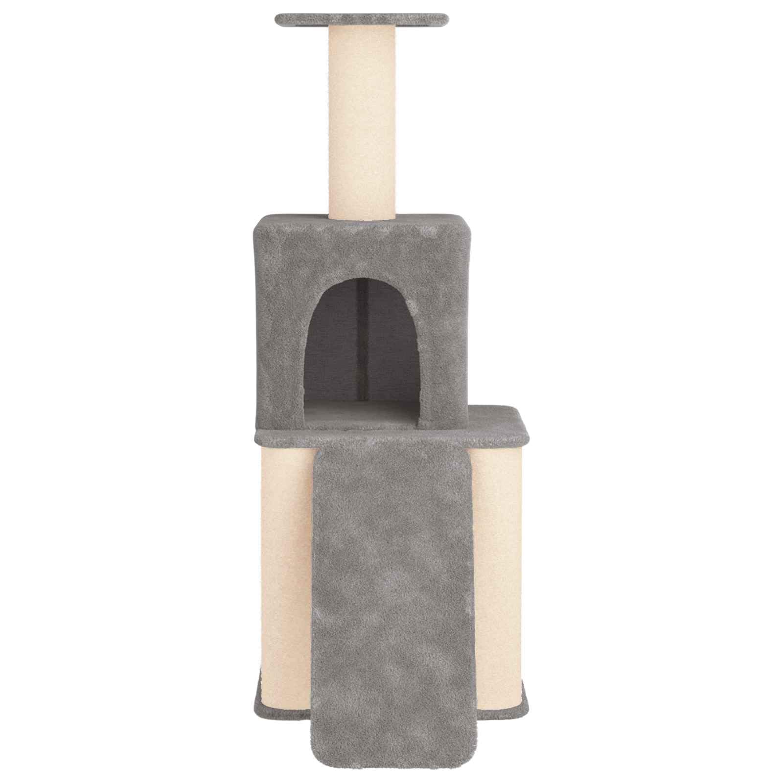 Árbol rascador de 146 cm con sisal y cueva, color gris claro