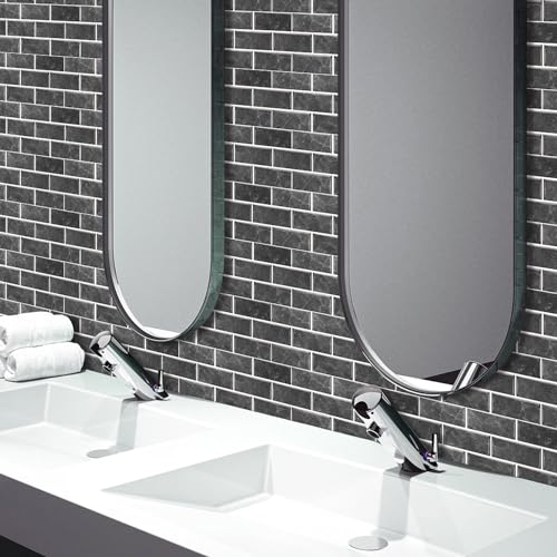 Black Brick Tile Stickers for Bathroom Kitchen Waterproof Vinyl Stick on Tiles Backsplash Self Adhesives Wall Tile Transfers Peel and Stick Tile Decals for Living Room - Image 4