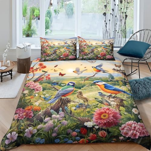 Housse de couette 135x200 microfibre résistante lit single oiseaux