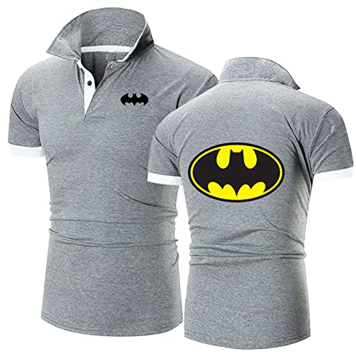 MUUNS Polo À Manches Courtes pour Hommes pour Batman Print Polos Décontractés Sports Golf Polo T-Shirts Cyclisme Demi-Manches Moto Tops - Cadeau Ado-Gray||4XL