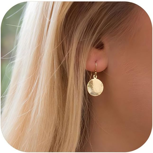 Gold Disc Dangle Earrings Gold Circle Earrings Circle Earrings Lightweight Hammered Disc Dangle Earrings Jewelry for Women