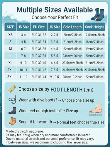 Summshall 3mm Neoprensocken für Damen und Herren, Warm Halten Neopren Socken Anti-Rutsch-Sohle Neoprensocken Langlebigkeit Wattsocken für Wassersport
