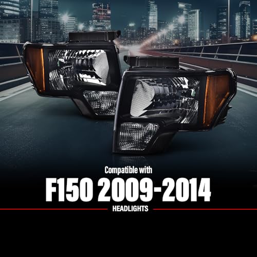 PIT66 Front Headlights Assembly Headlamps Driver & Passenger Side Compatible with Ford F150 2009-2014 Smoky Lens Black Housing Amber Reflector DL3Z13008A, FO2502289 - Image 5