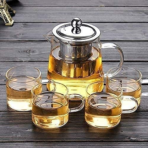 Borosilicate Square Glass Tea Pot with Heat Resistant Stainless Steel Infuser Perfect for Tea and Coffee Maker, Clear Glass Kettle (550 ML, Tea Pot with Cups)