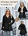 Vancavoo Übergangsjacke Damen Elegant Jacke Frühling Herbst Outdoor Übergang Mantel Frühjahrsjacke Leichte Winterjacke Baumwolle Coat mit Kapuze mit Kordelzug,Schwarz,L