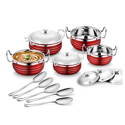 Classic Essentials Stainless Steel Handi Set, 10-Pieces, Red