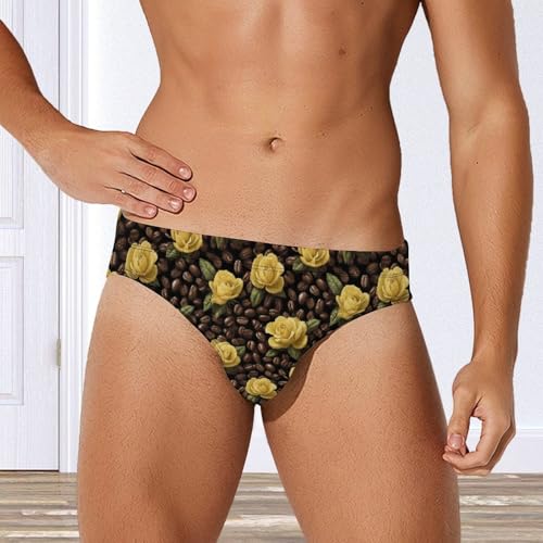 Yellow Roses Coffee Beans Men's Swim Briefs Low Waist Bikini Swimsuit Underwear Beach Swimwear4