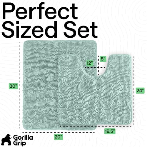 Image of GORILLA GRIP Bathroom Rug Sets, Soft Chenille 2 Piece Area Rugs Set, Toilet Base Mat and 30x20 Carpet, Absorbent Microfiber Washable Mats Dry Quickly, Home Decor and Bath Room Accessories, Seablue