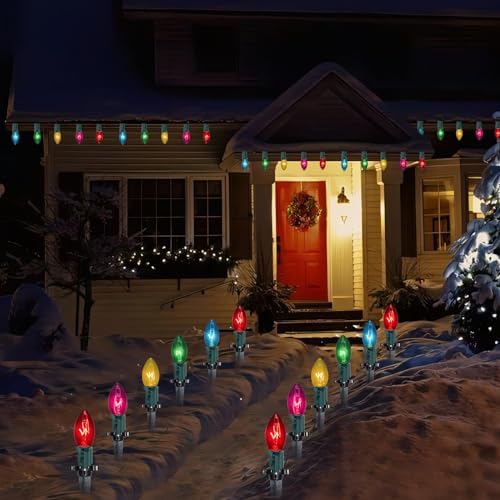 Super Jumbo C9 Christmas Pathway Lights Outdoor 2 Pack Total 22 Feet