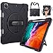 Produktbild GROLEOA  iPad Pro 12.9 Hülle 2020 4th Gen/2018 3rd Gen mit Stifthalter, [Schutz nach Militärstandard] Three-Schichte Stoßfest Schutzhülle mit 360° Drehbare Ständer, Handschlaufe &Schultergurt -Schwarz