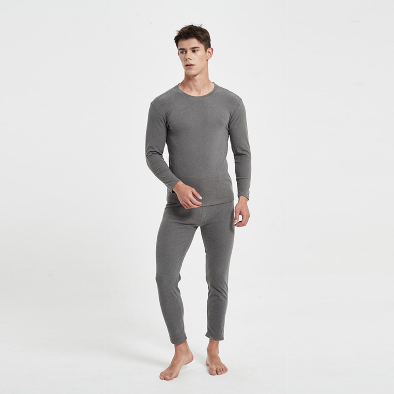 Generisch Set biancheria intima termica da uomo, tinta unita, foderata in pile, biancheria intima termica da uomo, set basellayer, mutandine lunghe da uomo in stagione fredda