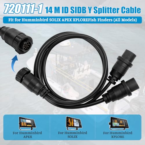 Image of 720111-1 14 M ID SIDB Y Splitter Cable for Humminbird SOLIX APEX XPLORE | 30 Inch Marine-Grade Cable, Connect Side Imaging & 2D Transducers, Supports Airmar Transducer ID, Plug-and-Play