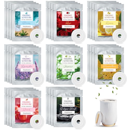 Batiyeer 32 Pcs Replacement Towel Warmer Scent Disc Fragrance Discs 8 Different Flavors Scented Pads for Towel Warmer Bucket Long-Lasting Aroma Stays 30-60 Days Home Fresh Accessories
