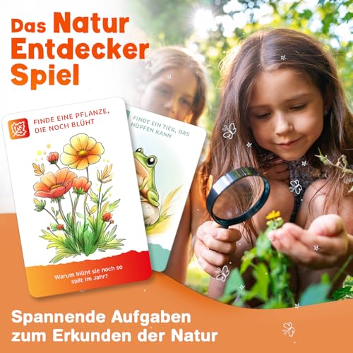 MUTKIND® 50x Entdeckerkarten für Kinder (ALLE 4 Jahreszeiten) - Spannendes Suchspiel zum Natur entdecken - 100 Aufgaben - Outdoor Spiele für Kinder - Geschenk Junge und Mädchen ab 4, 5, 6, 7, 8 Jahre