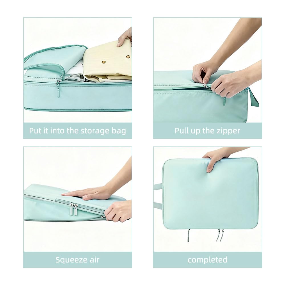 9 Pezzi di Organizer Valigia Compressione Set,Organizer da Valigia Impermeabile Salvaspazio con Doppia Cerniera, Compressione Packing Cube Ultraleggero Viaggio, per Vestiti, Scarpe - Blu