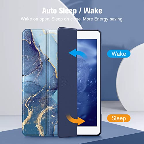 Fintie iPad 10.2 ケース iPad 第9 / 8 / 7世代 ケース 2021 2020 2019 透明バックカバー Apple Pencil 収納可能 三つ折スタンド スリープ機能 軽量 薄型 傷つけ防止 PU合成レザー TPU (モデル番号A2602、A2603、A2604、A2605)(柄 X マーブルブルー)