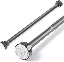 Stainless Steel Extendable Shower Curtain Pole 83-130cm Tension Rods for Curtains Telescopic Curtain Poles No Drilling Adjustable Shower Curtain Rail for Kitchen Closet Bathroom Window, Dark Grey