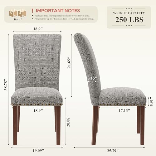 Image of COLAMY Upholstered Parsons Dining Chairs Set of 4, Fabric Dining Room Kitchen Side Chair with Nailhead Trim and Wood Legs - Boho