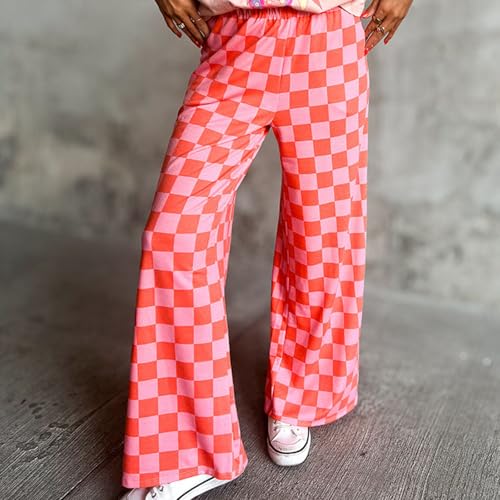 Women Y2K Plaid Wide Leg Pants Casual Elastic Waist Checkered Pants Streetwear Loose Lounge Trousers with Pockets4