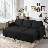 Yaheetech L-Shaped Sofa Bed 3 Seater Couch Pull Out Sectional Couch Bed Convertible Settee Click-Clack Corner Sofa with Storage for Living Room, Office, Black