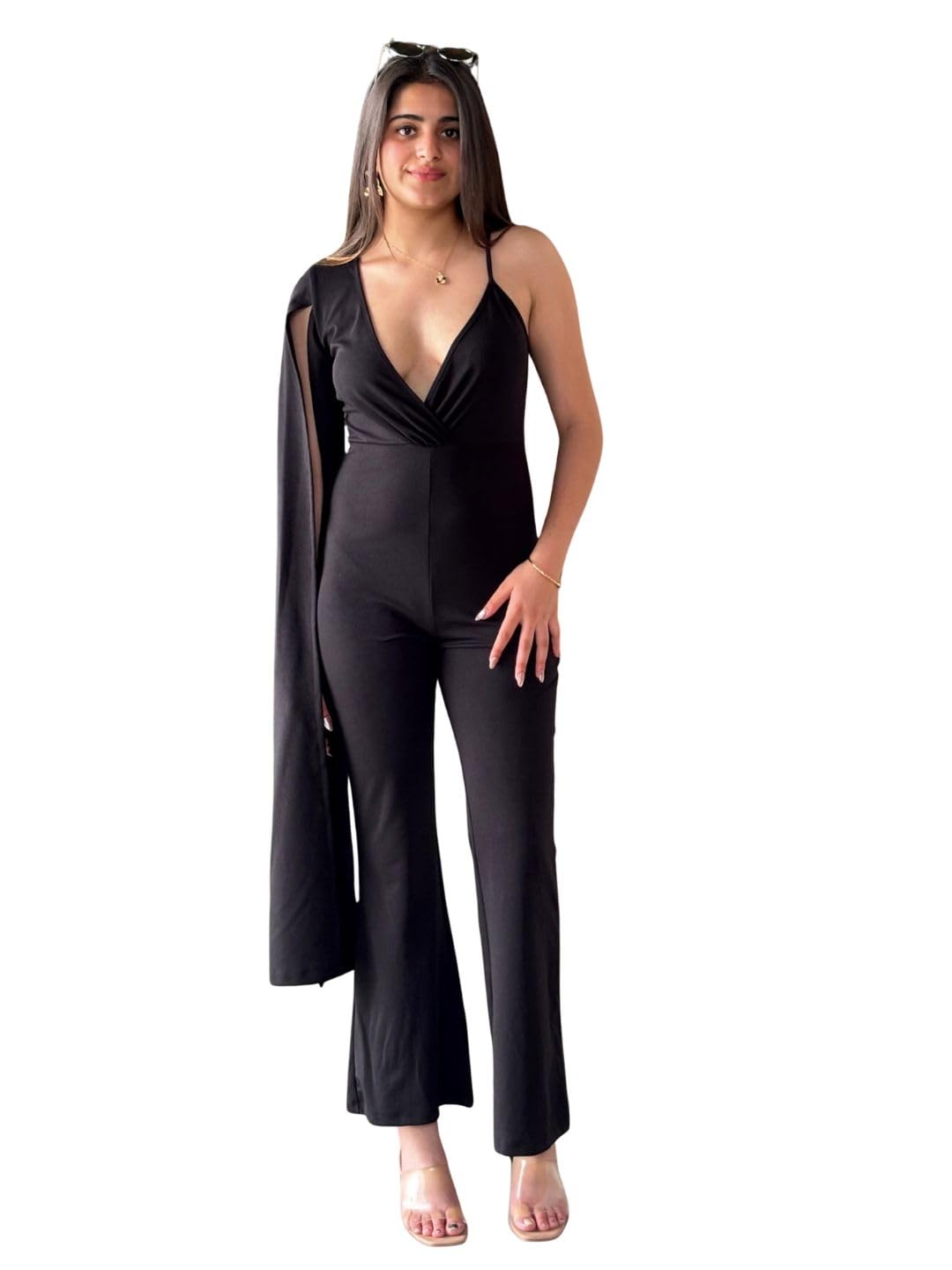tandul Women's Black Cotton Blend Jumpsuit Regular Long Sleeve Jumpsuit For Womens Soft & Breathable & Comfortable Outfits for Office, Casual, Festive & Party (11677)-picture-4