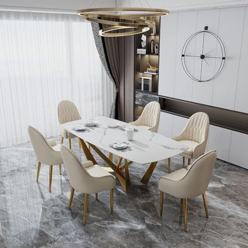 Modern Kitchen Dining Chairs Set Of 6 Micro Fiber Leather Living Room Lounge Counter Chairs With Sturdy Carbon Steel Metal Legs Office Lounge Dining Kitchen Chairs In Lak,Lake Blue+off,white,One Size