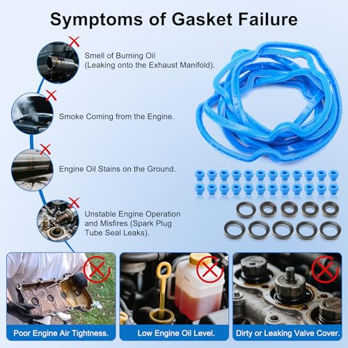 Image of VS50814R Valve Cover Gasket Set Fits for Ford Explorer Edge Mustang F-150 2015-2020, Valve Cover Gaskets VS50722 Replace for Lincoln MKX /Z /S /T Transit 150 /250 /350 and More Models (36PCS 3.5 3.7L V6)