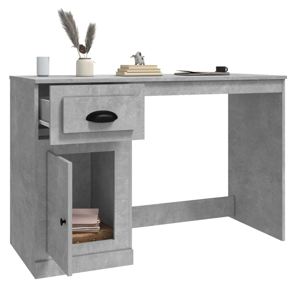 Scrivania Porta PC Grigio Cemento 115x50x75 cm Legno | Mobile compatto con scomparto per organizzare lo studio o camera da letto. Include accessori di fissaggio.