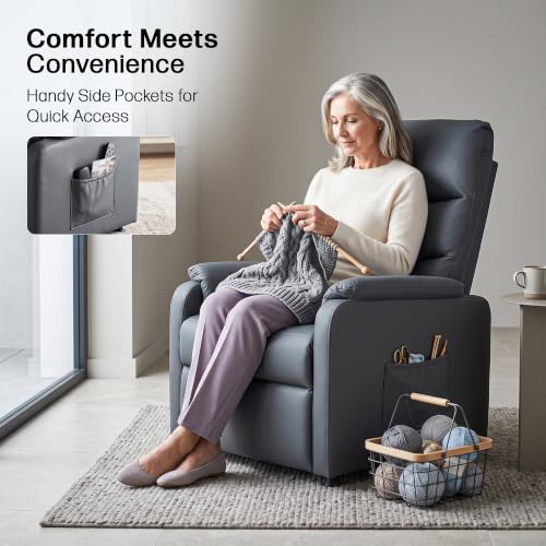Image of DROGO Serenza Electric Motorised Recliner Sofa Chair 1 Seater for Home with Remote Control, Premium PU, Side Pocket, Padded Body, Cushion Armrest & Sturdy Footrest, 1Yr Warranty (Dark Grey)