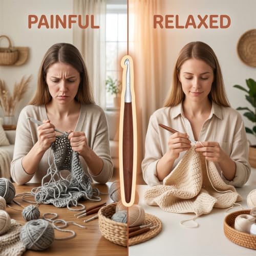8 Pcs Aluminum Crochet Hooks Set, Wood Handles, 3.0-7.0 mm, Ergonomic Crochet Hooks for Precision Crafting and Hand Knitting, Smooth Yarn Flow, Easy Grip, Includes Storage Bag - 2