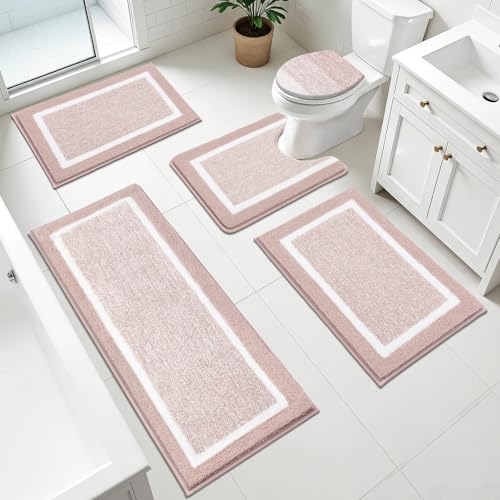 Pauwer Bathroom Rugs Set 5 Piece, Non Slip Microfiber Bath Mat, Dusty Pink - image 1