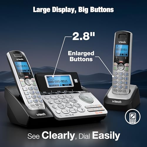 Image of VTech DS6101 Accessory Handset for DS6151 Series, Black /Silver | 2-Line Cordless Phone, Answering System, Expandable up to 12 Handsets, Intercom & Conference