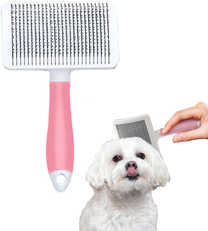ペット用ブラシ 猫 犬ブラシ 毛取りコーム スリッカーブラシ 抜け毛取りクリーナー セルフクリーニング グルーミング お手入れ ブラッシング 抜け毛除去 ワンプッシュで抜け毛除去 小型 中型犬 猫用ブラシ ピンク S Cafe Du Jardin Com