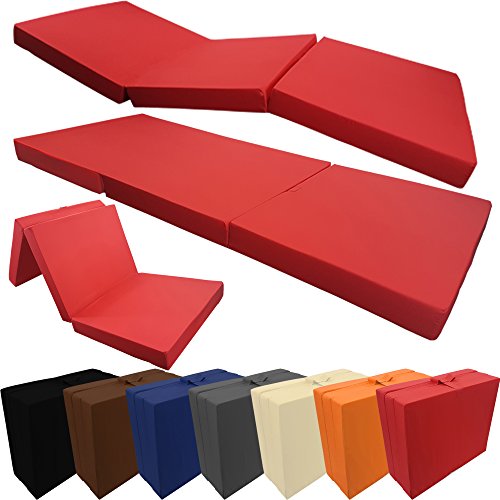 PROHEIM Matelas D'Appoint Pliant avec Housse en Microfibre Confortable Transportable Idéal pour Invités Voyager Ou Le Camping, Couleur:Rouge, Taille:190 x 60 x 7 cm