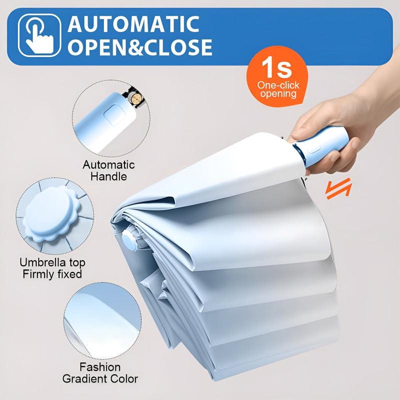 Image of Contacts Compact Folding Umbrella - Windproof Travel Umbrella with Automatic Open /Close, Waterproof, UV Protection, Portable Umbrella for Men, Women & Kids