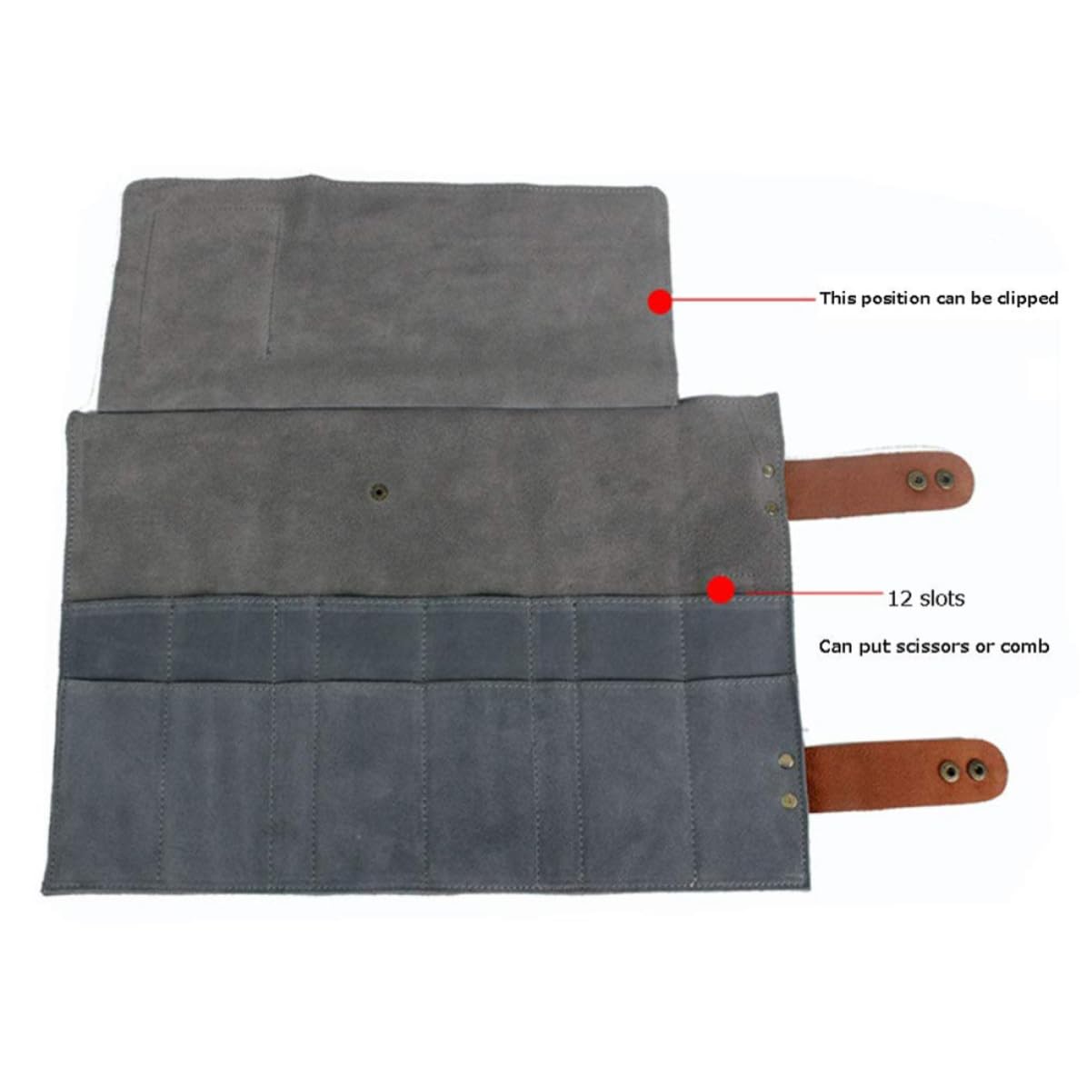 Amosfun Professionelle Friseurtasche mit 12 Fächern zur Organisation von Werkzeugen aus Leder und Rolle Design für Einsatz im Schönheitssalon