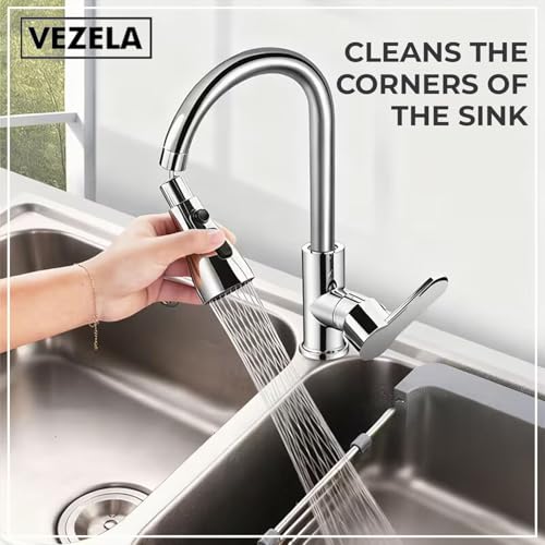 Image of VEZELA Tap Extension for Kitchen Sink | 360 Rotatable Kitchen Sink Tap Faucet | Easy Installation 3 Mode Water Saving Universal Fit Spray Head Tap Extender Anti-Splash