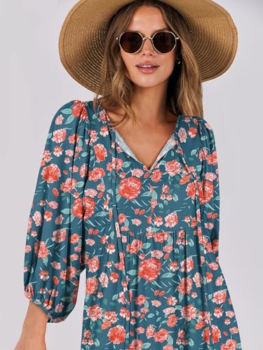Image of ANRABESS Womens Boho Floral 3 /4 Puff Sleeve Maxi Dress | Tiered Flowy Loose Fit, Comfy Soft Rayon Fabric, Wedding Guest Church Beach, Modest Elegant, Spring Summer Fall Outfits