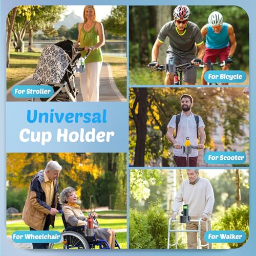 Image of 2-Pack Cup Holder for Walker: Wheelchair Cup Holder for Seniors and Adults | Bike /Rollator /Scooter /Golf Cart Stroller Accessories, Fits Uppababy, Nuna, Doona, Baby Travel Essentials, Gifts for New Mom