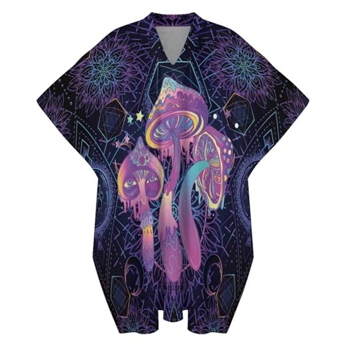 Magic Mushrooms Psychedelic Art Pattern Men's V-neck Robe Middle East Arabian Robe Butterfly Sleeves Kaftan4