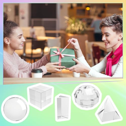 Image of Kingdder 5 Pack K9 Optical Crystal Prism Photography Set Include 50mm Rainbow Crystal Ball Cube Triangular Optical Pyramid and Ball Prism with Box for Photos Teaching Accessory
