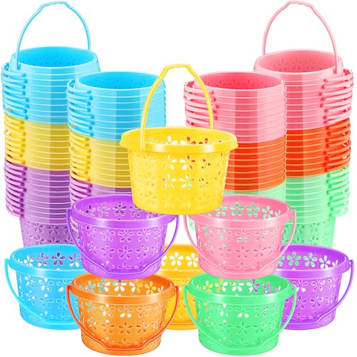 Ziliny 100 Pieces Plastic Easter Baskets Bulk with Handles Colorful