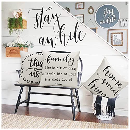 Nydecor Farmhouse Pillow Covers Family Throw Pillow Case Our Happy Place Home This Is Us Quote Cushion Cover For Couch Sofa Cotton Linen 18X18 Set Of 4 Housewarming Gifts #TOP3