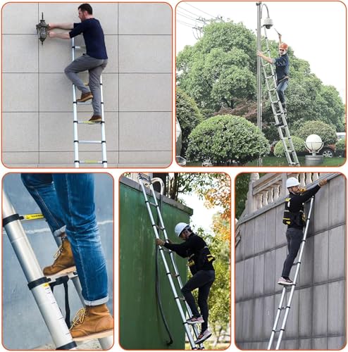 Nictemaw Scala telescopica da 5 m, Scala pieghevolein alluminio multifunzione 2 in 1 per interni ed esterni，Capacità 150kg (2,5M+2,5M)