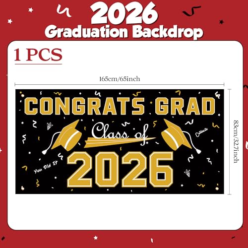 Image of 2026 Graduation Decorations - Black Gold Polyester Graduation Backdrop - Graduation Party Decorations - Congrats Grad Banner - Graduation Decorations Class of 2026 2027,Graduation Party Favors Supplies Yard Sign