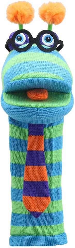 The Puppet Company Dylan Sockette - Colourful, Eco-Friendly Hand Puppet Toy with Glasses, Stripy Tie & Antennae - Fun & Interactive Companion for Imaginative Play - Made from Recycled Materials - 38cm
