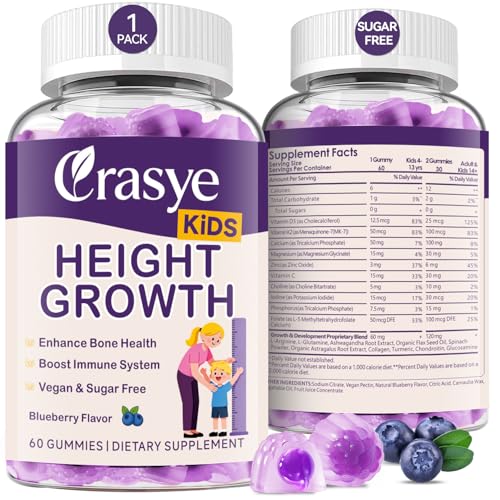 Crasye Height Growth Gummies for Kids & Teens - Calcium, Vitamin D3 + K2, Zinc, Magnesium, L-Arginine - Teen Multivitamin Gummies for Children Bone Strength and Immunity - 60 Gummies
