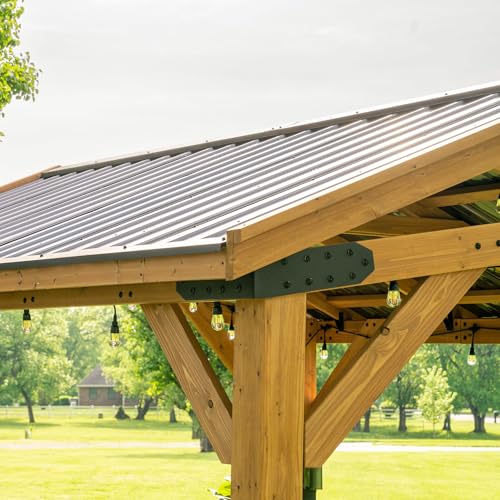 Backyard Discovery Norwood 10' x 10' Cedar Wood Outdoor Gazebo Pavilion with Hardtop Galvanized Steel Peak Roof, Snow Support, Wind Resistance, PowerPort, Shade for Garden, Patio, Deck, Entertaining - image 7
